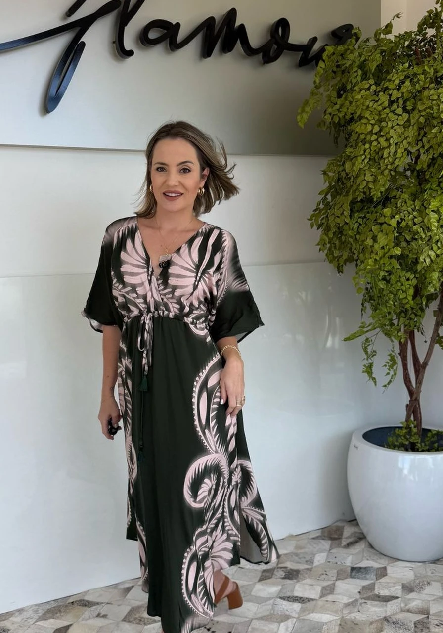 Vestido midi Mônica estampado CaCay Ref 13257