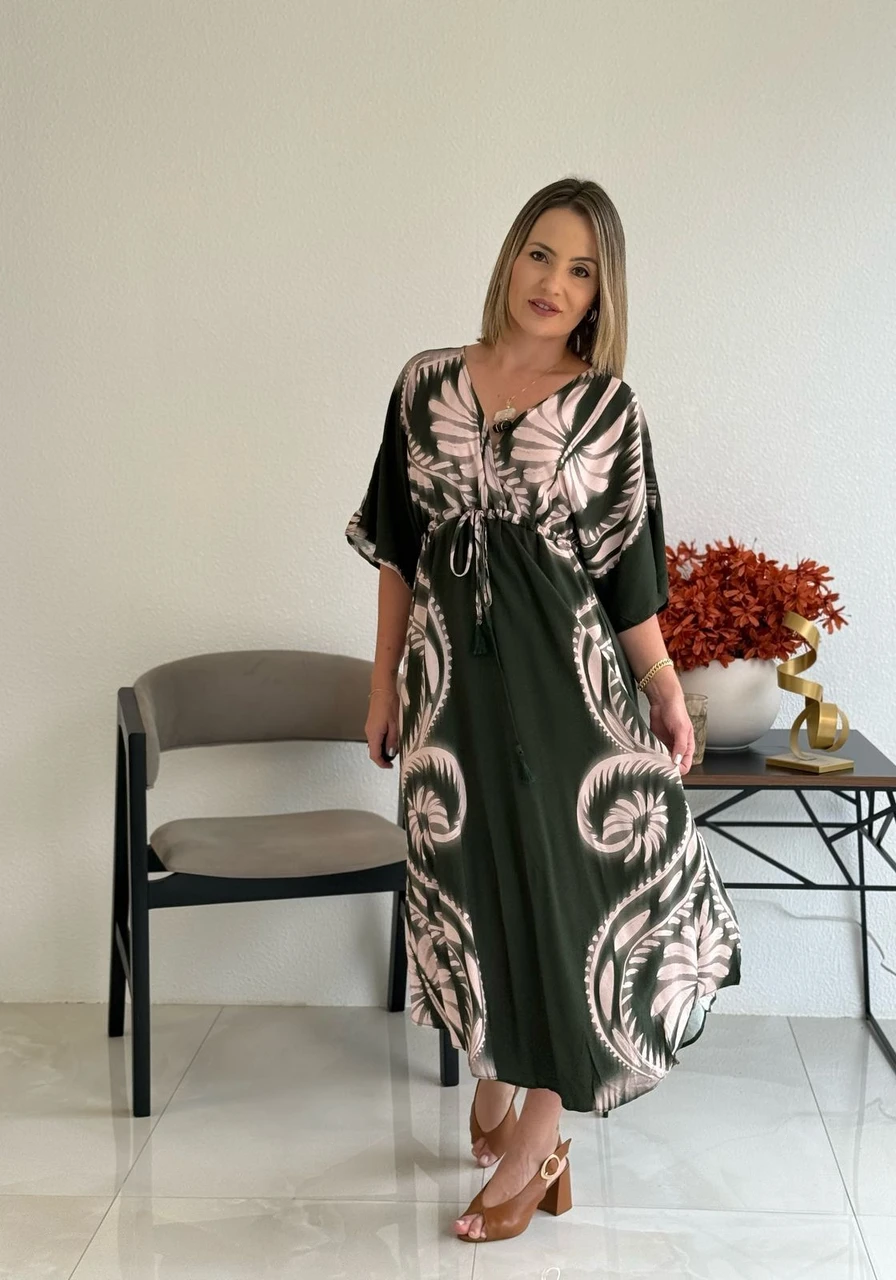 Vestido midi Mônica estampado CaCay Ref 13257