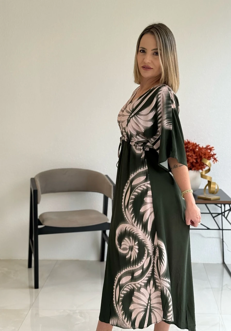 Vestido midi Mônica estampado CaCay Ref 13257