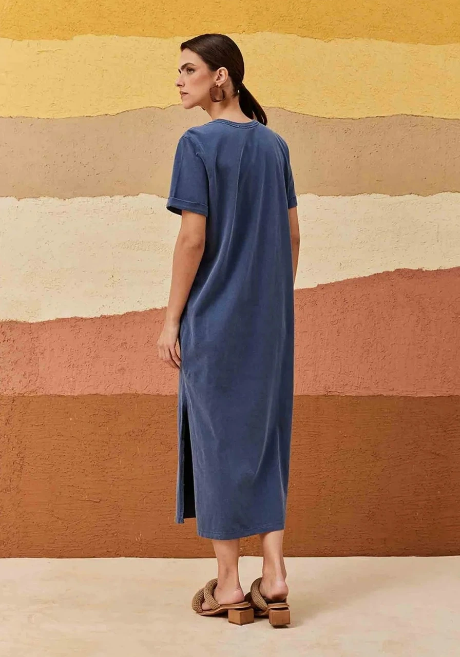 Vestido Midi Bolsinho Estonado Cacay Ref 13849