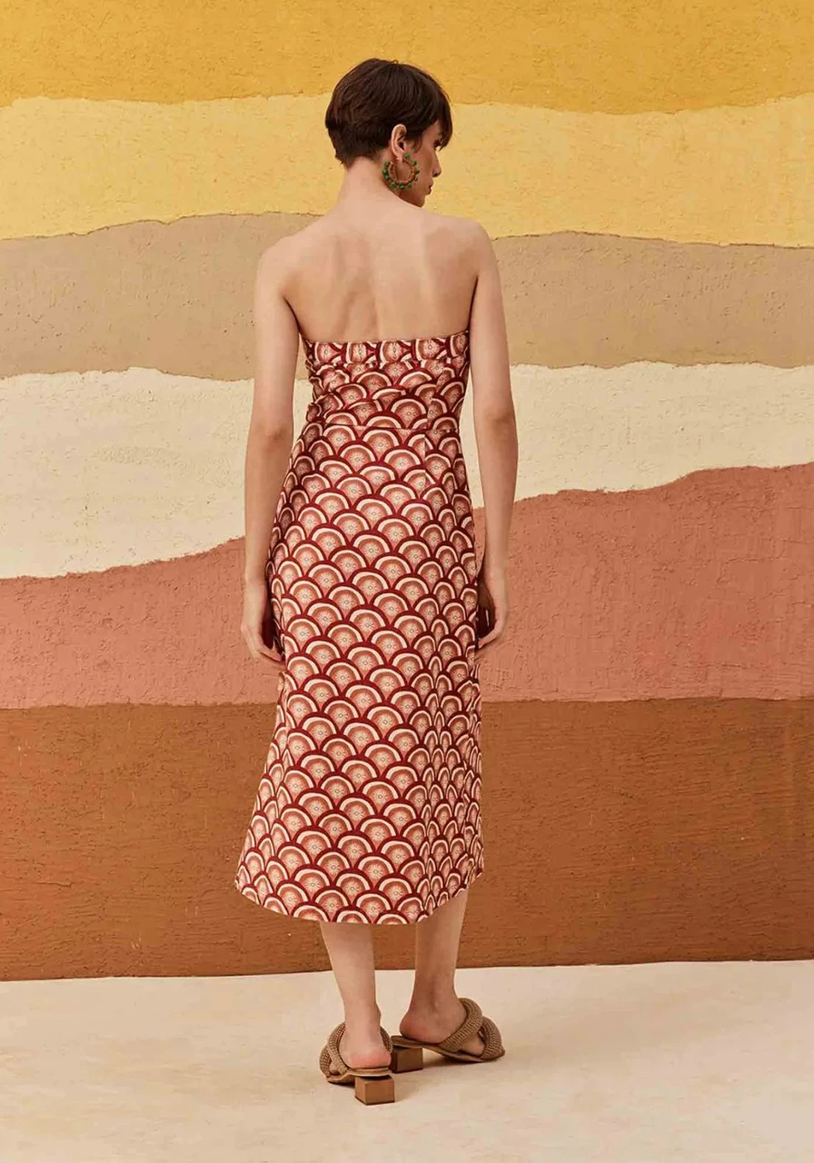 Vestido Tomara Que Caia Sarja Marrom Cacay Ref 13851