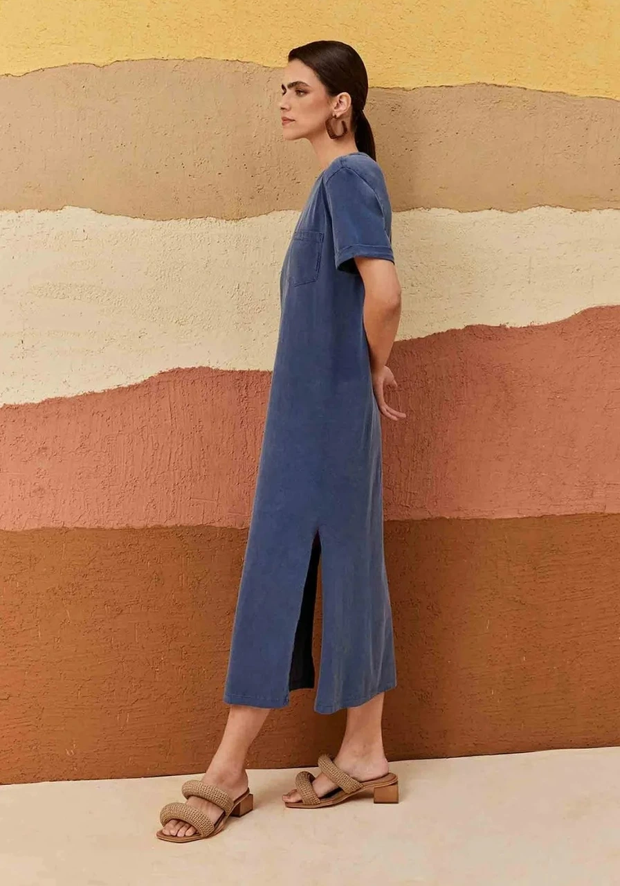 Vestido Midi Bolsinho Estonado Cacay Ref 13849