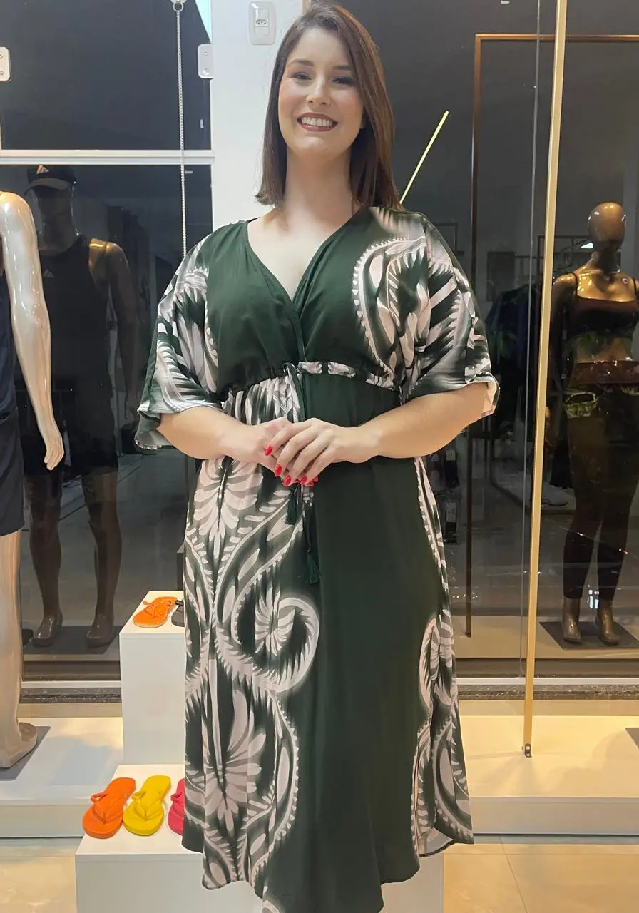 Vestido midi Mônica estampado CaCay Ref 13257