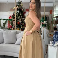 Vestido Tricoline Alça Trançada Marrom Carlota Costa Ref 15902 - imagem 1
