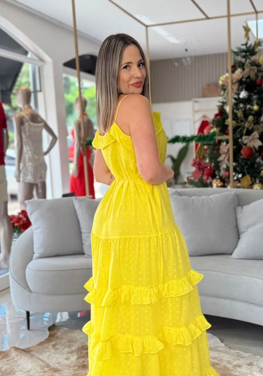 Vestido Babados Carlota Costa Amarelo Ref 13091