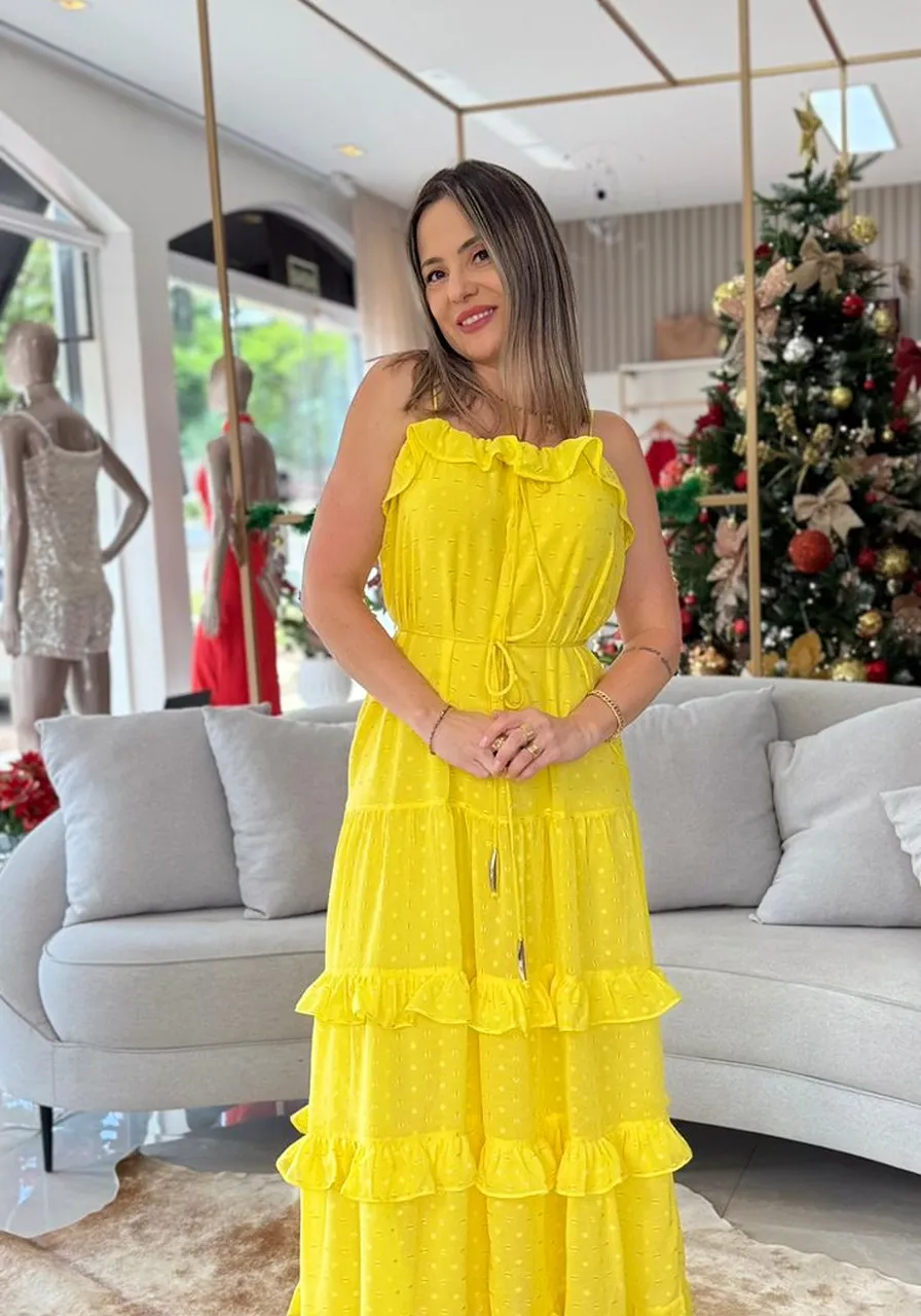 Vestido Babados Carlota Costa Amarelo Ref 13091