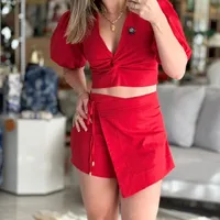 Conjunto Coordenado Blusa E Short Saia Linho - imagem 2