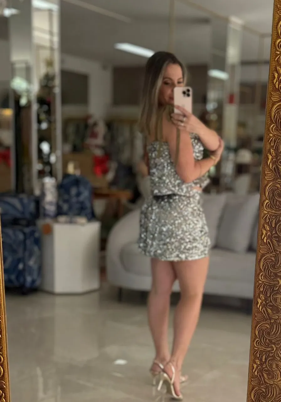 Blusa Com Alças De Paetê Carlota Costa Ref 15288