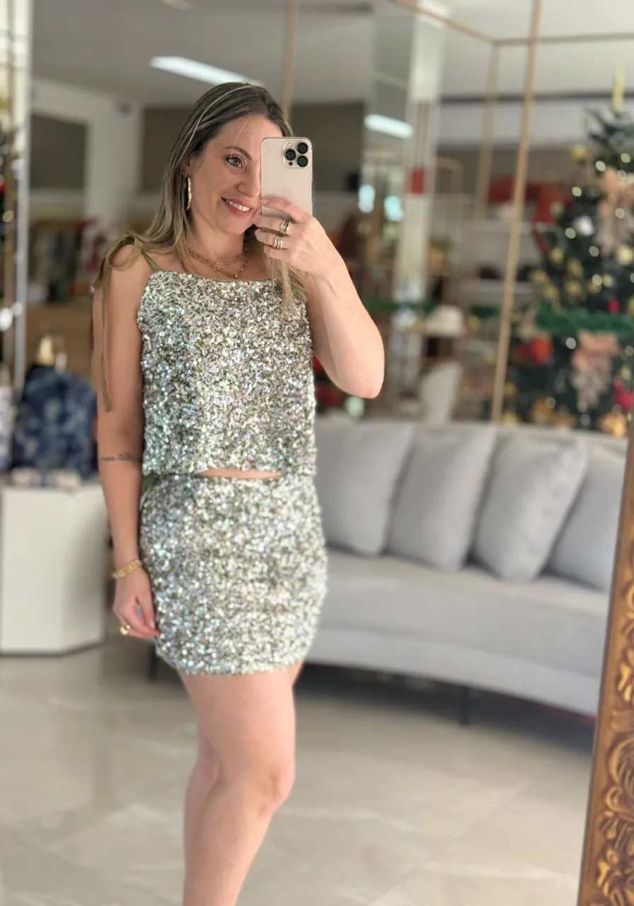 Blusa Com Alças De Paetê Carlota Costa Ref 15288