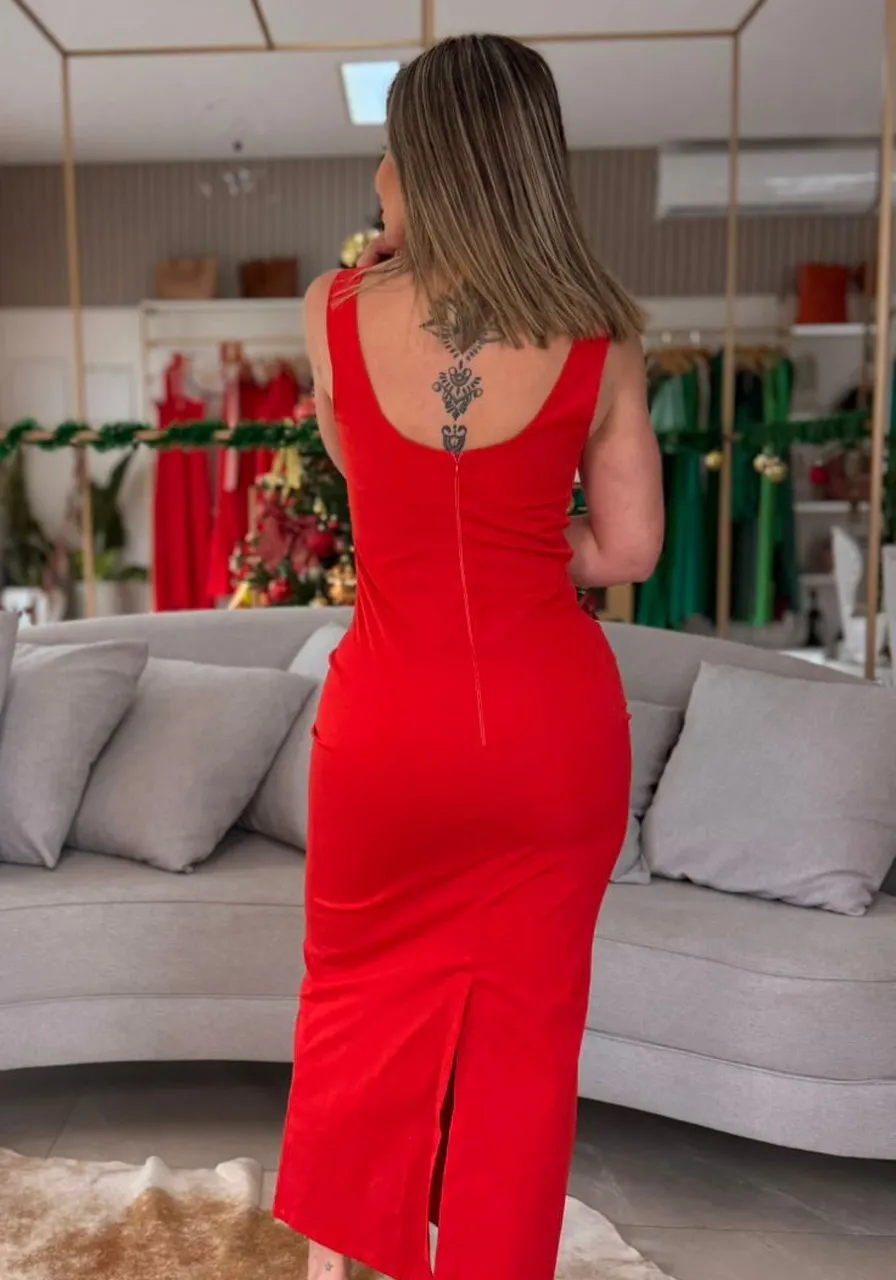 Vestido Midi Vermelho Carlota Costa Ref 14436