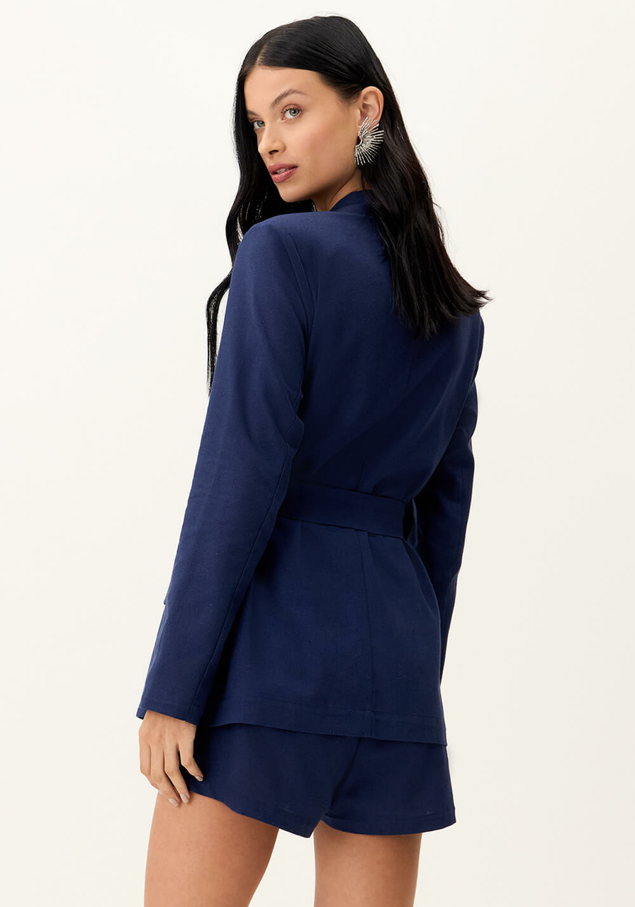 Blazer Alongado Linho Com Cinto