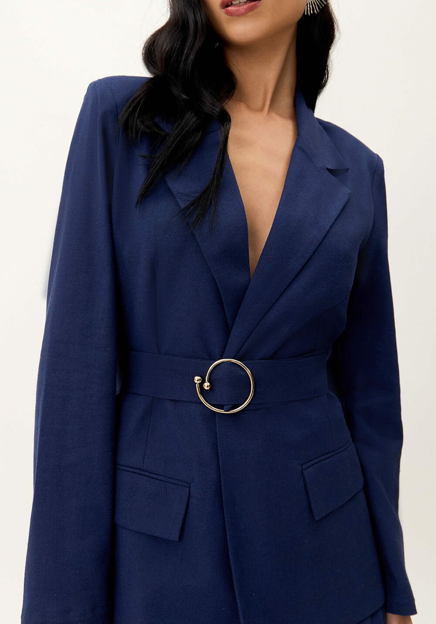 Blazer Alongado Linho Com Cinto