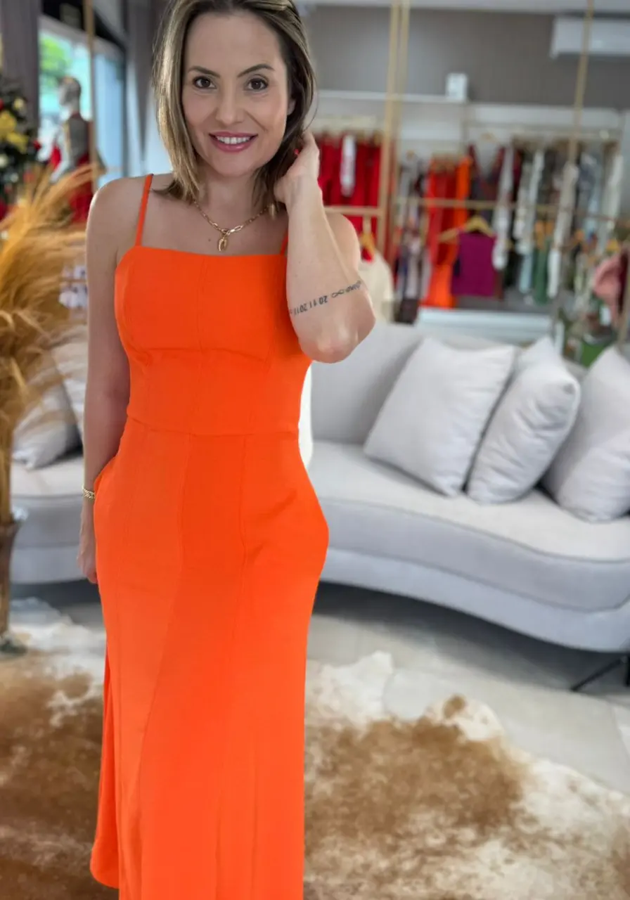 Vestido Midi com Amarrações Alças Finas Carlota Costa 