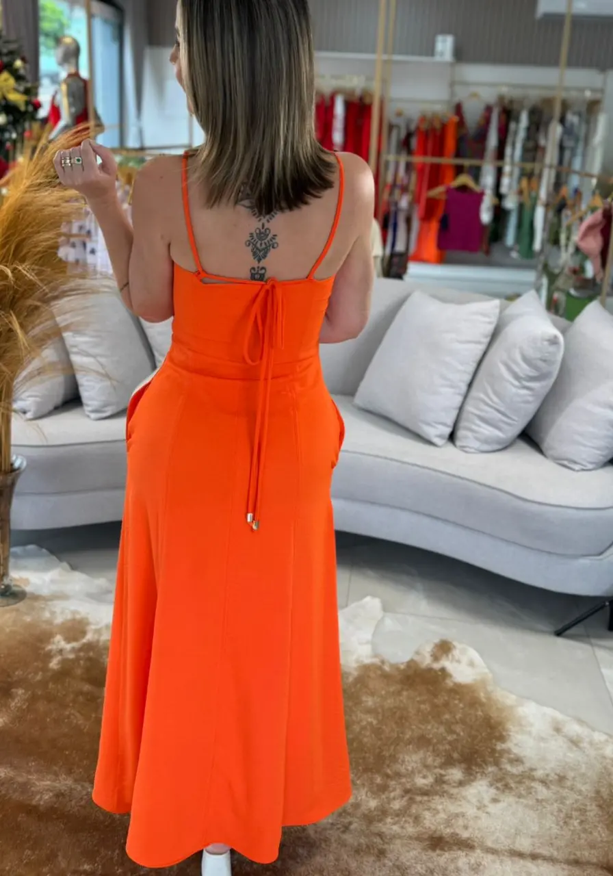 Vestido Midi com Amarrações Alças Finas Carlota Costa 