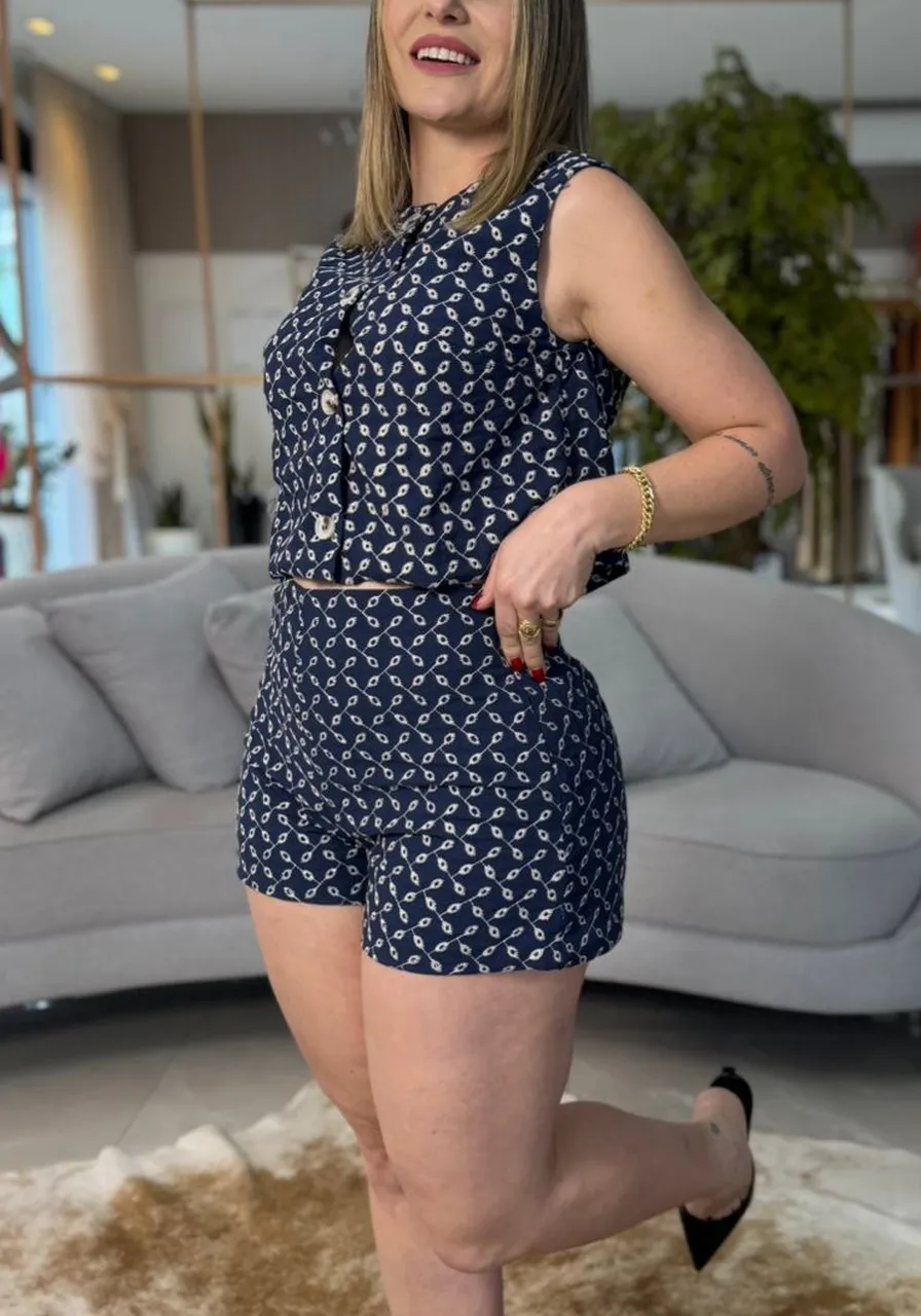 Short De Laise Azul Escuro Carlota Costa Ref 16060