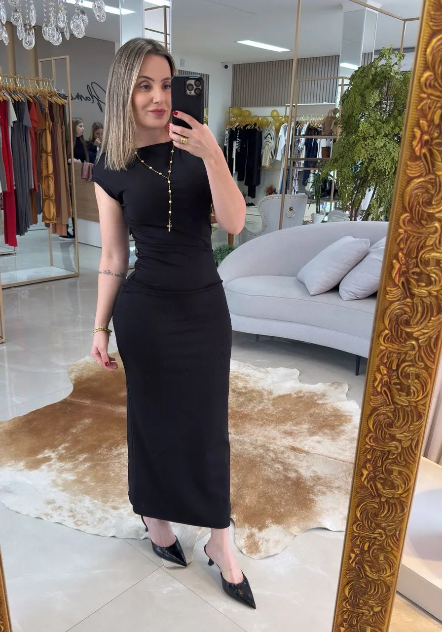 Vestido De Malha Preto Carlota Costa Ref 16021