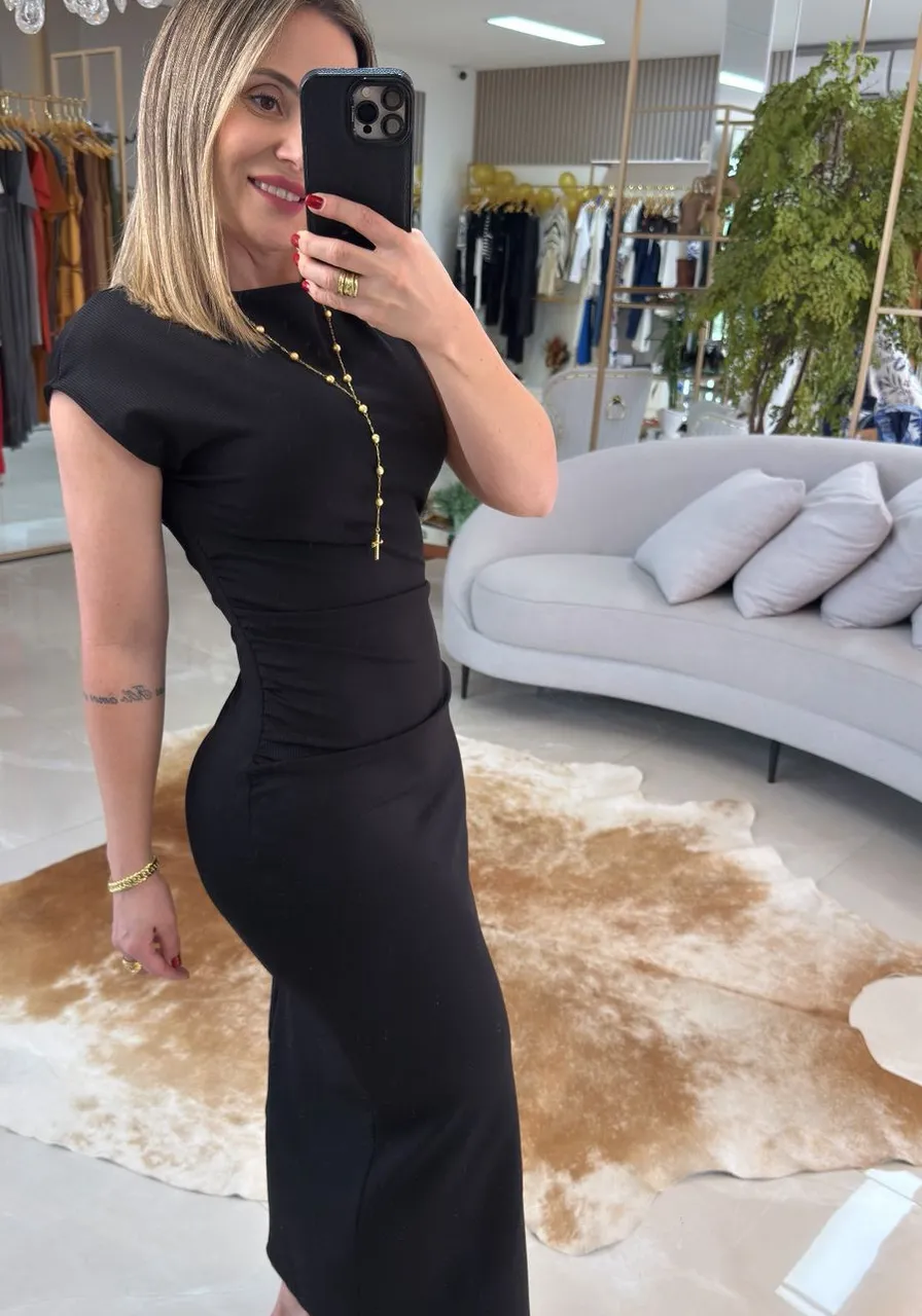 Vestido De Malha Preto Carlota Costa Ref 16021