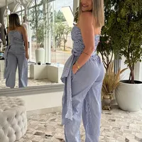 Coordenado Top e Calça Carlota Costa Listrado Azul Ref 16354 - imagem 1