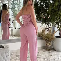 Coordenado Top e Calça Carlota Costa Listrado Vermelho Ref 16359 - imagem 2