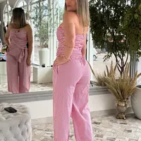 Coordenado Top e Calça Carlota Costa Listrado Vermelho Ref 16359 - imagem 1