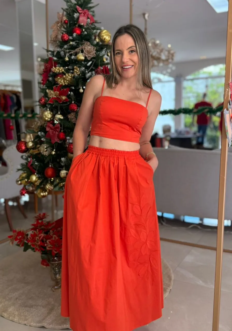 Coordenado Top E Saia Carlota Costa Vermelho Ref 11889