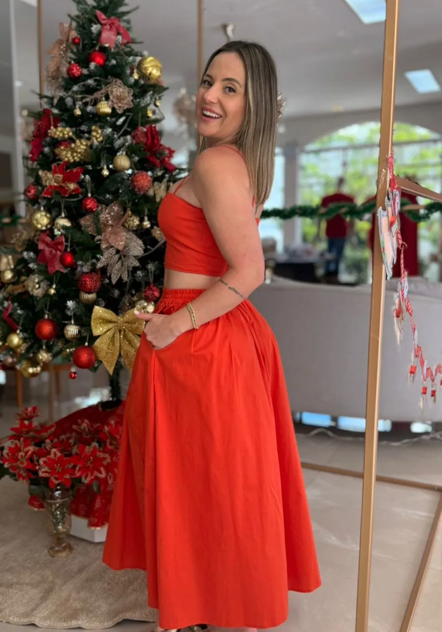 Coordenado Top E Saia Carlota Costa Vermelho Ref 11889