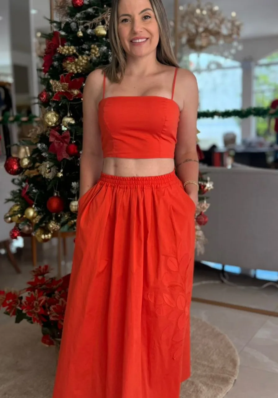 Coordenado Top E Saia Carlota Costa Vermelho Ref 11889