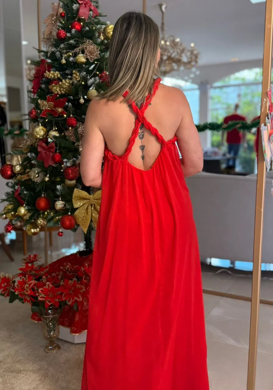 Vestido Midi Amplo Vermelho Carlota Costa Ref 12622