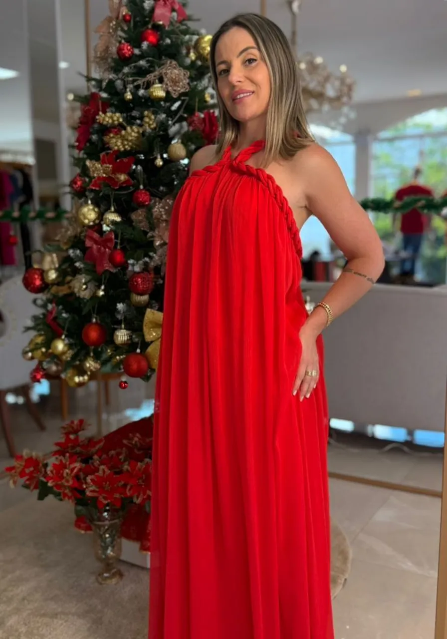 Vestido Midi Amplo Vermelho Carlota Costa Ref 12622