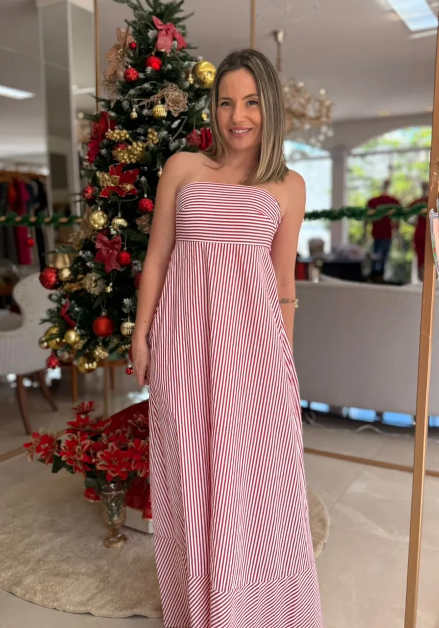 Vestido Listras Vermelho Carlota Costa Ref 15051
