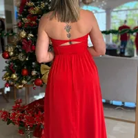 Vestido Fluido Vermelho Detalhe Frontal Carlota Costa Ref 16174 - imagem 1