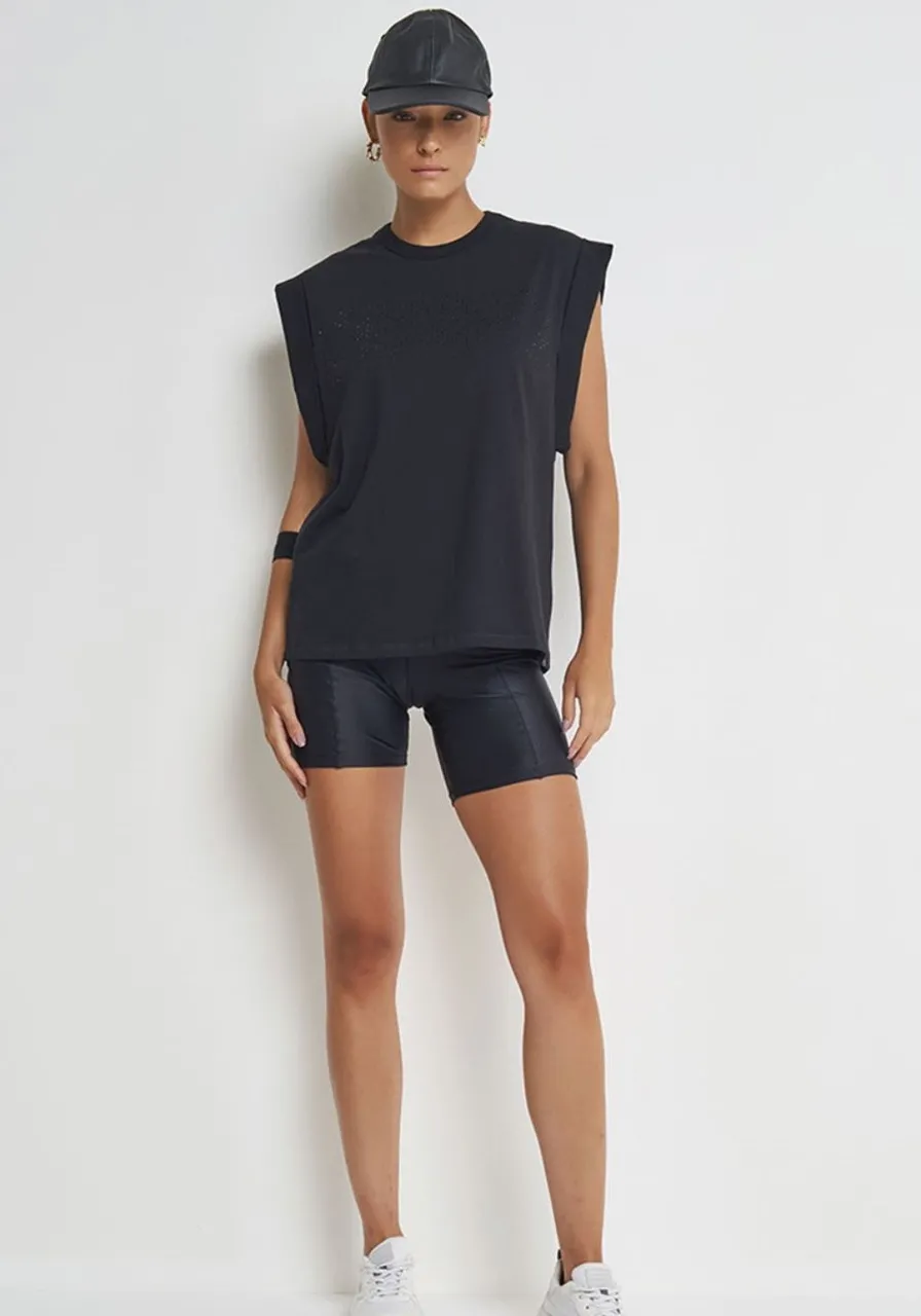 Camiseta Muscle Com Aplicação Preto