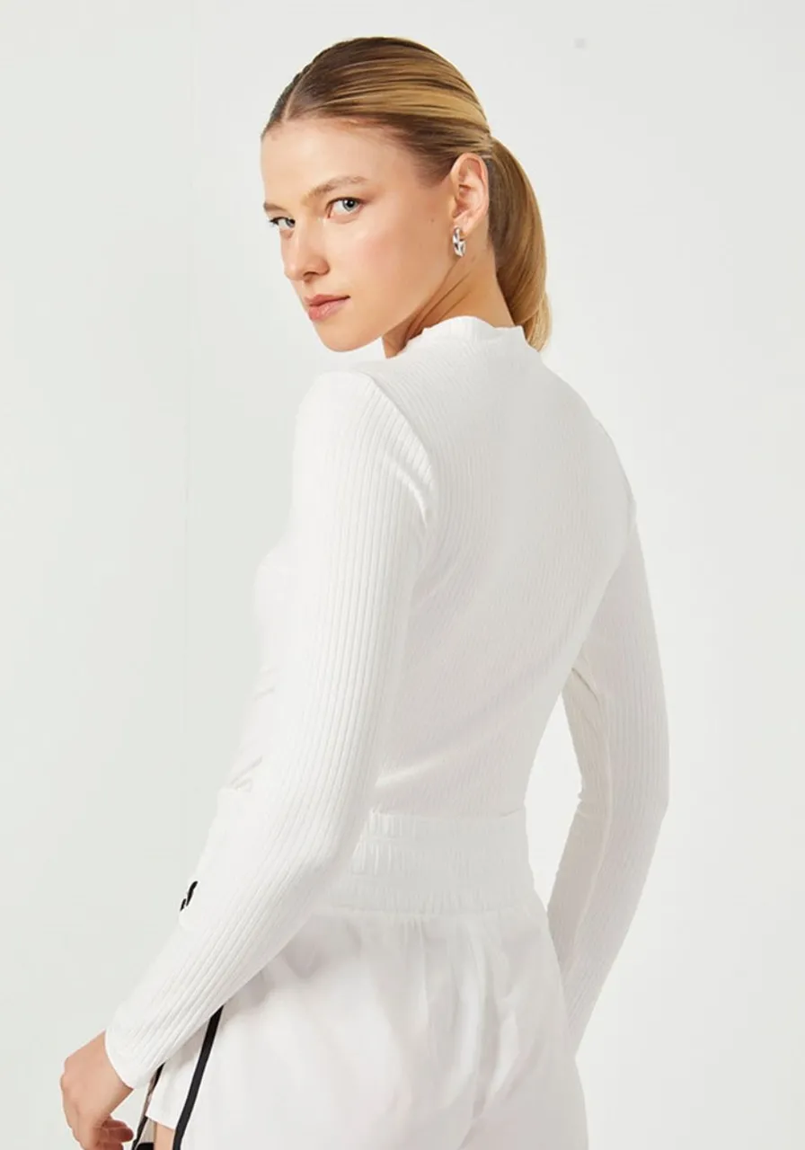 Blusa Canelada Manga Longa Branco Colcci