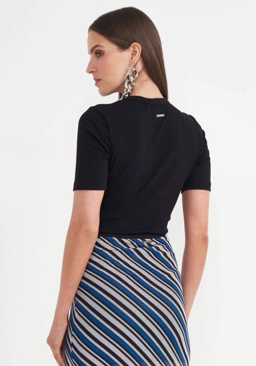 Blusa Slim Canelada Preto