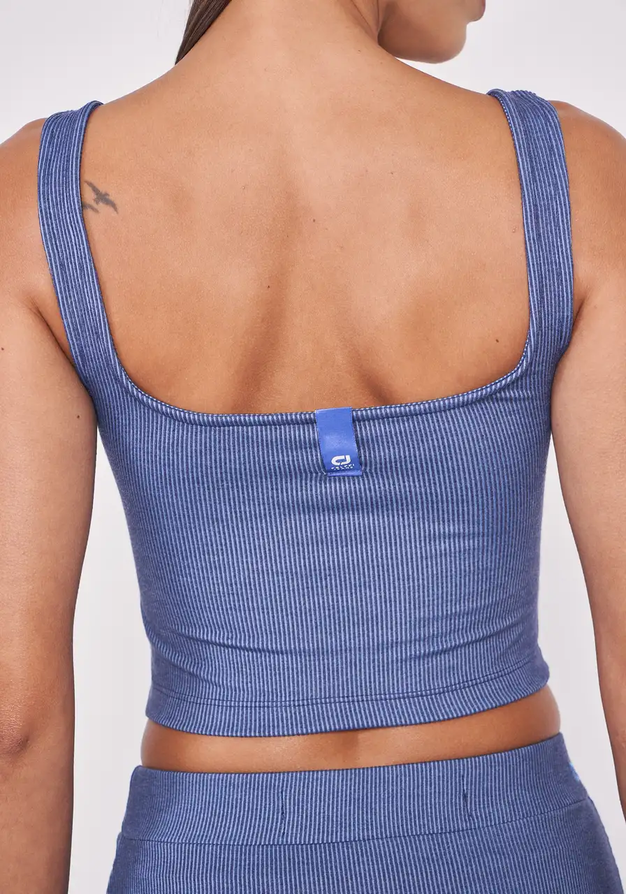 Regata Cropped Canelada Azul Jeans 