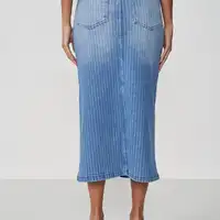 Saia Jeans Midi Listrada Com Fenda  - imagem 1