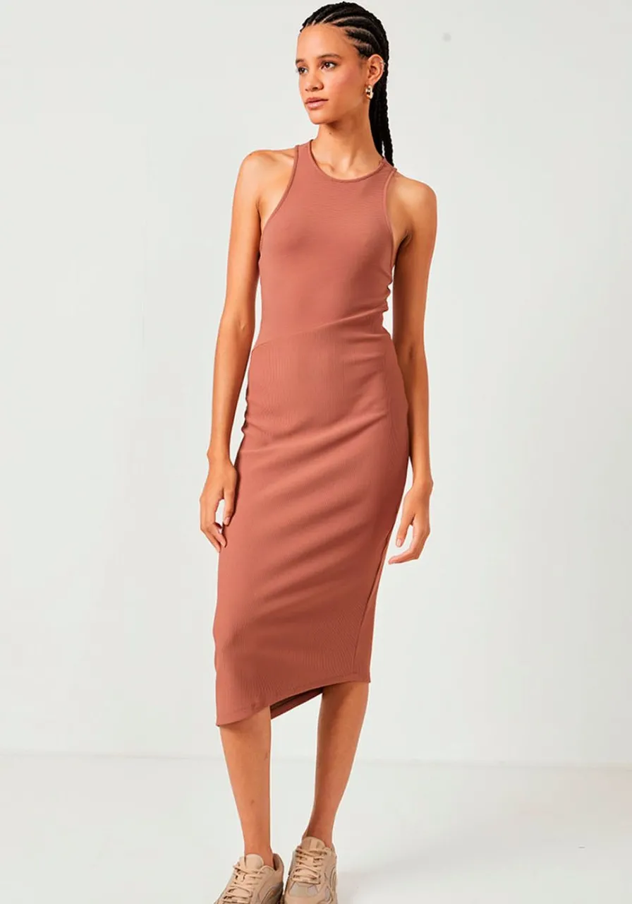 Vestido Canelado Marrom Colcci