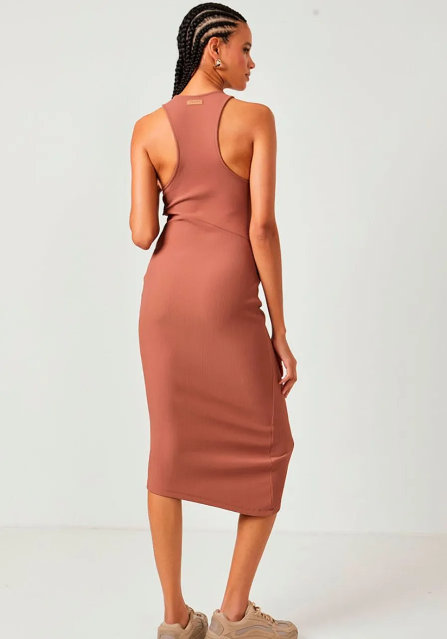 Vestido Canelado Marrom Colcci