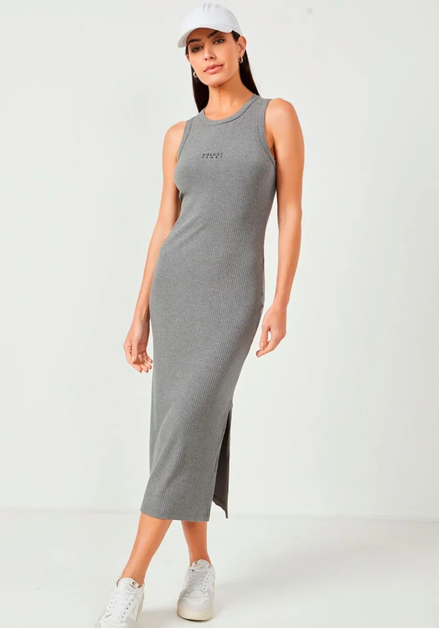 Vestido Canelado Grafite Colcci