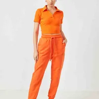 Blusa Cropped Com Gola Canelada Laranja - imagem 2