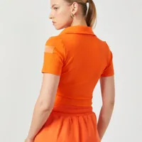 Blusa Cropped Com Gola Canelada Laranja - imagem 1