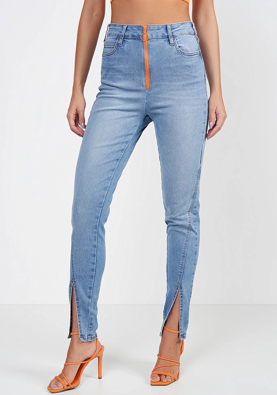 Calça Jeans Skinny Zíper Laranja Colcci