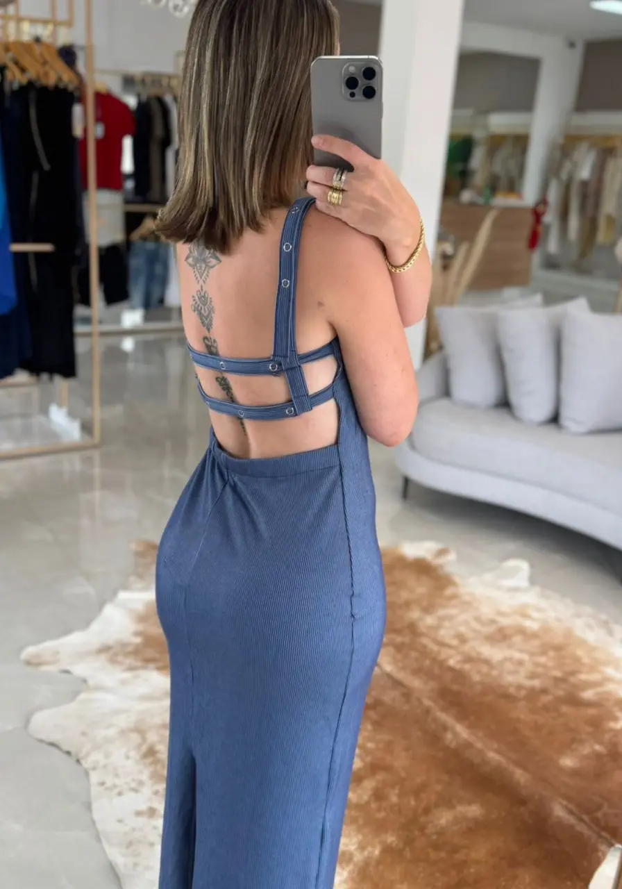 Vestido Canelado Slim Comfort Azul Colcci 