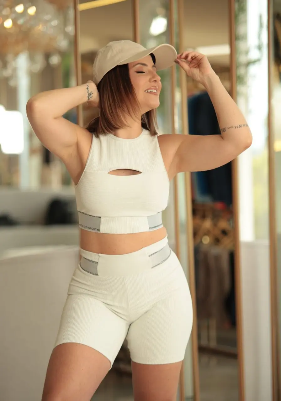 Conjunto Top Bermuda Slim Performace Off Shell Colcci 