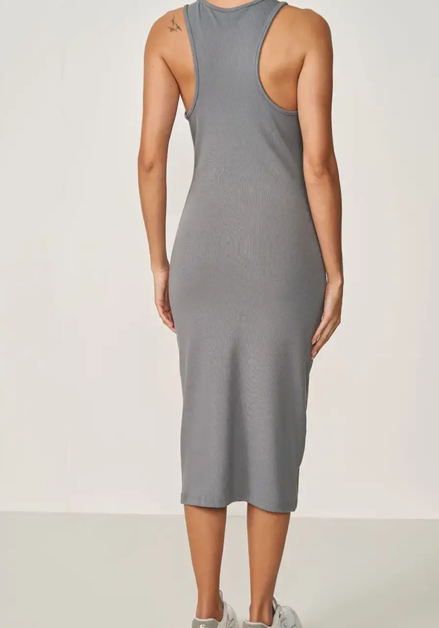 Vestido Canelado Cinza Silver Fox 