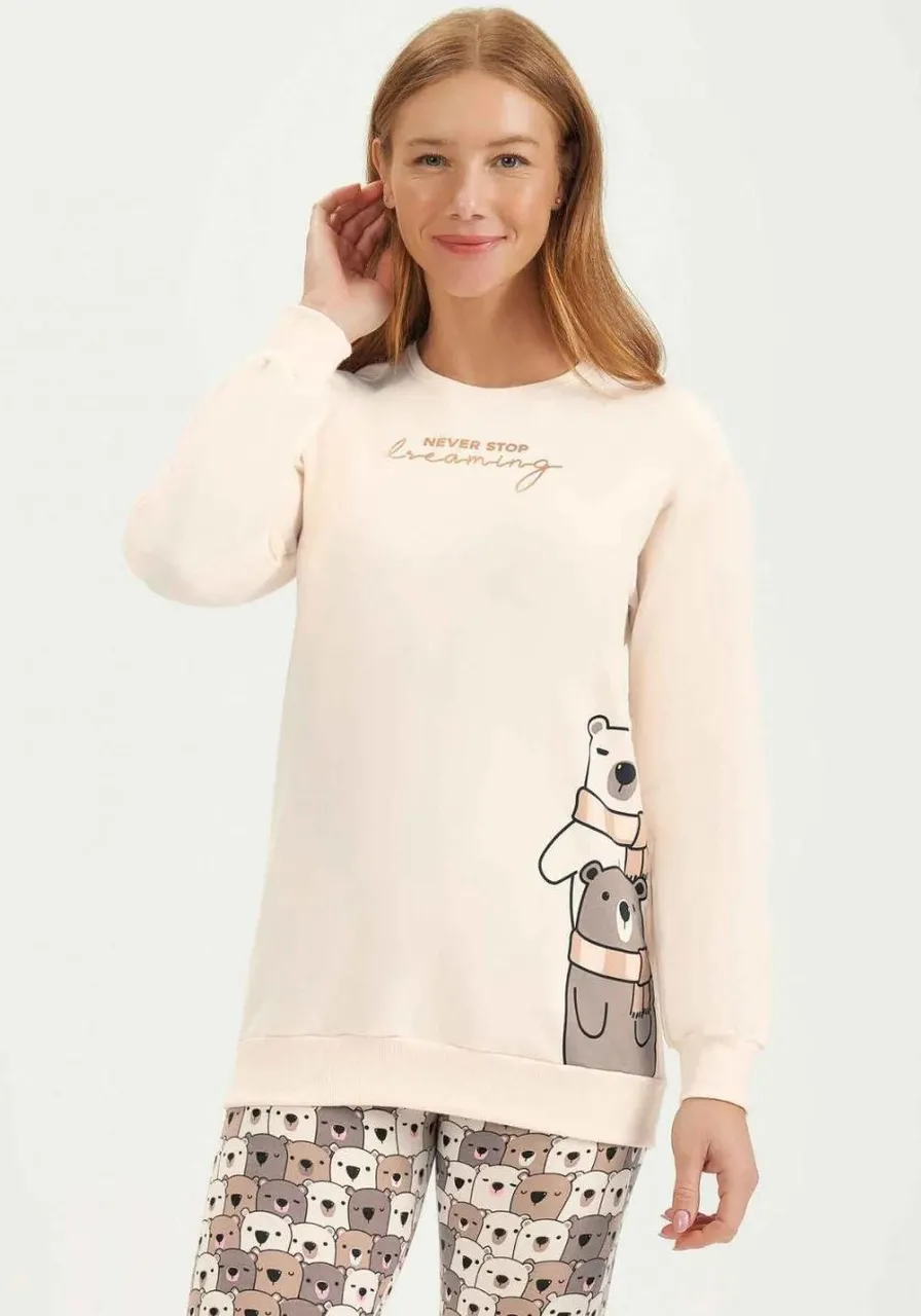 Pijama Manga Longa Com Legging Estampa Ursinhos