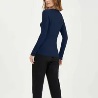 Blusa Manga Longa Básica Canelada Azul Forte - imagem 1