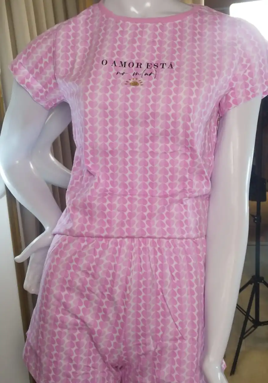 Short Doll Manga Curta Corações Rosas