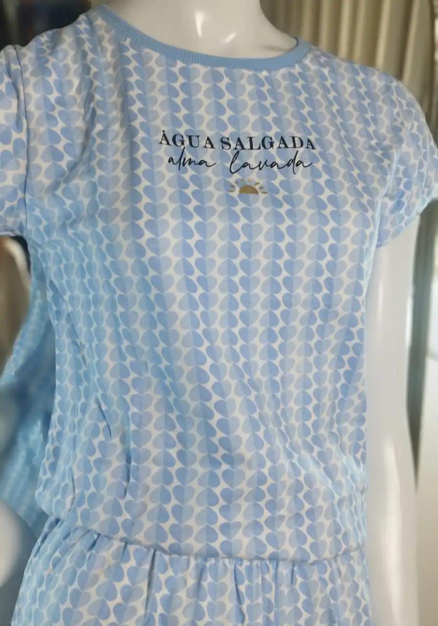 Short Doll Manga Curta Corações Azul