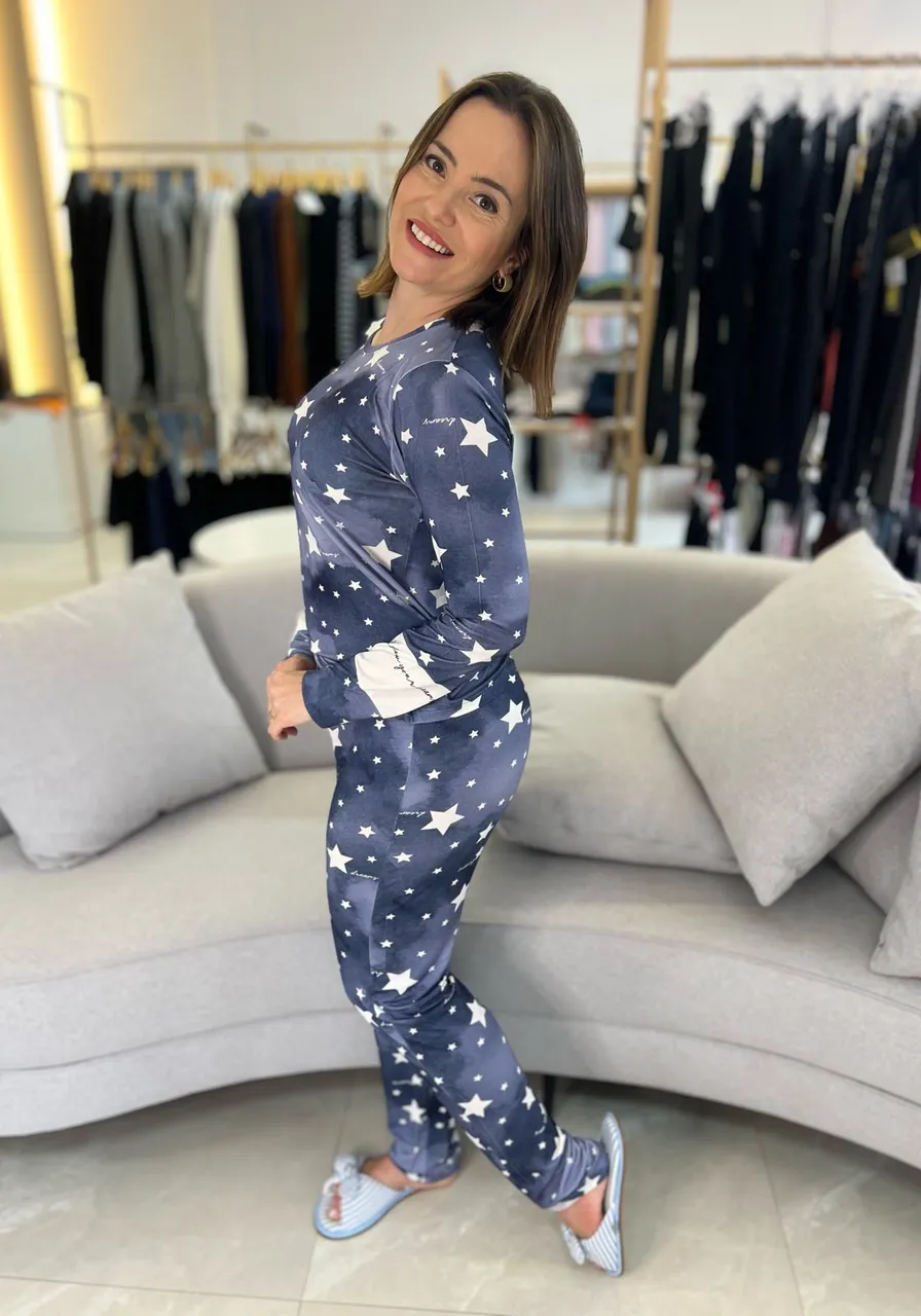 Pijama Manga Longa Estampa Estrelas